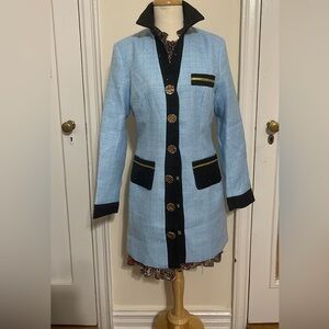 Chic Light Blue Women's Blazer with Black Trim